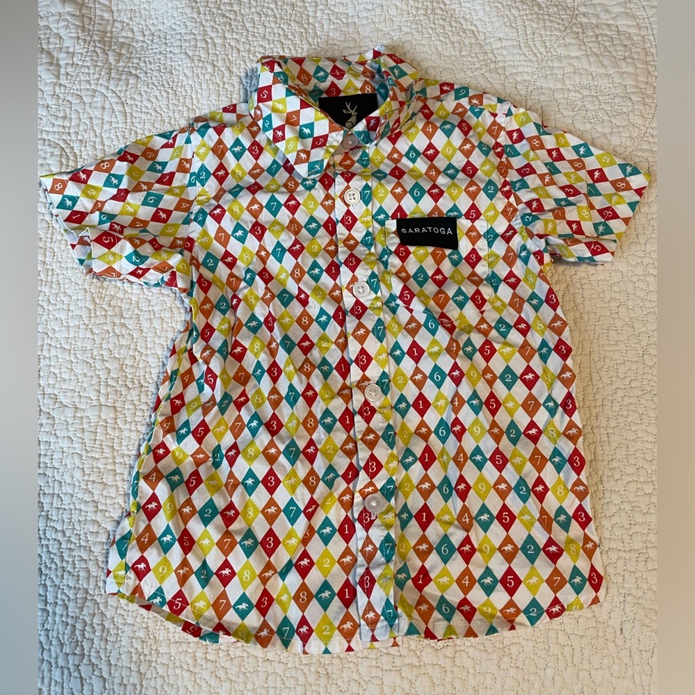Kids Multicolor Diamond Pattern Button Down Shirt
